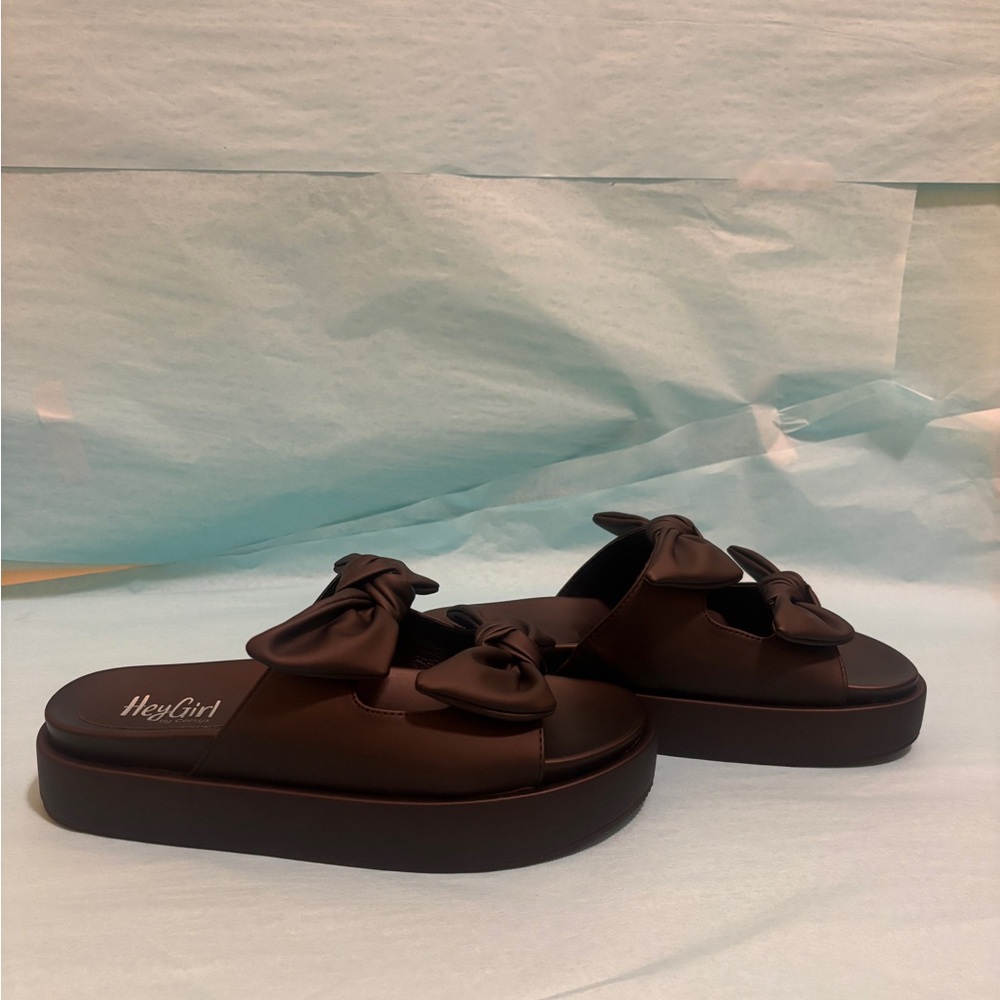 Hey Girl Corky’s Black Bow Platform Slides